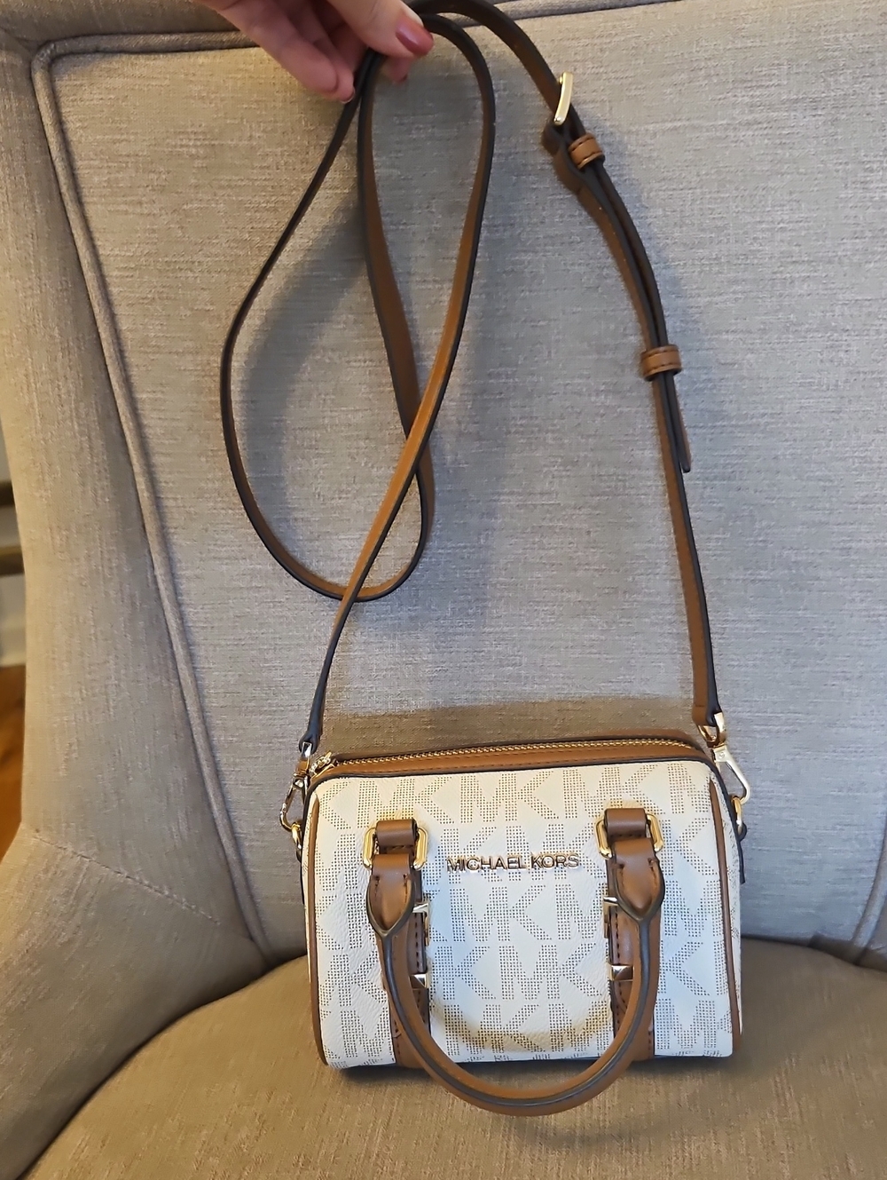 Michael Kors Cream & Brown Mini Logo Crossbody - Picture 11 of 11